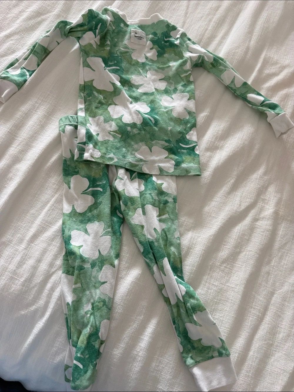 Burt's Bees Green and White Shamrock Kids Pajama Set